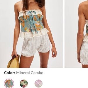 Free People Blue Floral Strapless Top